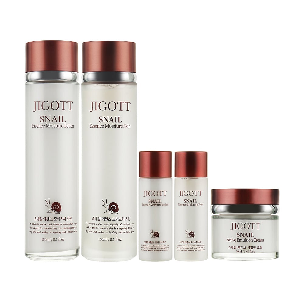 Набір для обличчя Jigott Snail Moisture Skin Care 3 Set з муцином равлика (тонер, 150 мл + лосьйон, 150 мл + крем, 50 мл + тонер, 30 мл + лосьйон, 30 мл)